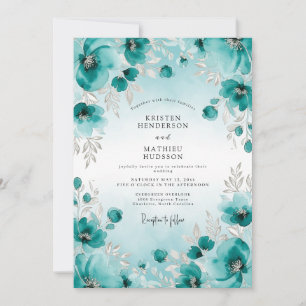 Blaugrüne Aquarell-Hochzeit mit Ätherischem Touch Einladung