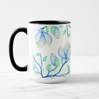 Blaugrüne Aquarell-Magnolien-Zweig Botanik Tasse
