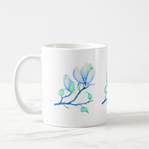 Blaugrüne Aquarell-Magnolienzweig Botanik Kaffeetasse
