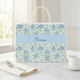 Blaugrüne Aquarell-Monogramm-Name mit Wildblumen Große Geschenktüte