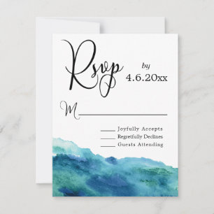 Blaugrüne Aquarell-Wasserfarbe Moderne Hochzeit RS RSVP Karte
