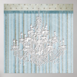 Blaugrüne Beige Shabby Chic Kronleuchter Wandkunst Poster