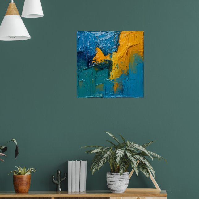 Blaugrüne & Bernstein-Impasto-Abstrakte-Kunstposte Poster (Wohnzimmer 1)
