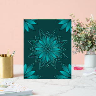 Blaugrüne Blättchen-Mandala-Design auf Dunkelcyan Acrylschild
