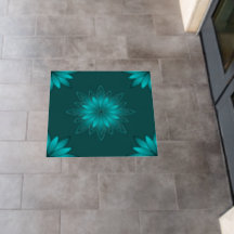 Blaugrüne Blättchen-Mandala-Design auf Dunkelcyan