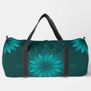 Blaugrüne Blättchen-Mandala-Design auf Dunkelzyan Duffle Bag