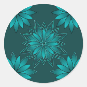 Blaugrüne Blättchen-Mandala-Design auf Dunkelzyan Runder Aufkleber