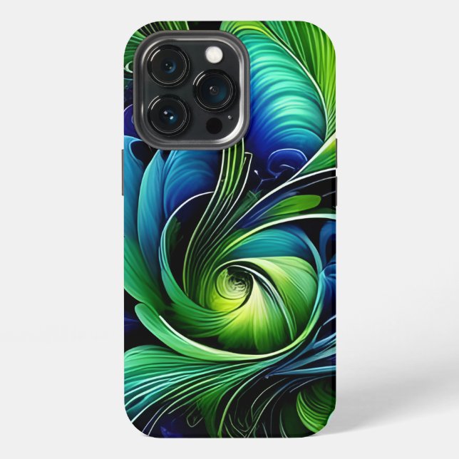 Blaugrüne Blätter abstrakt iPhone 13 Pro Hülle (Hinten)