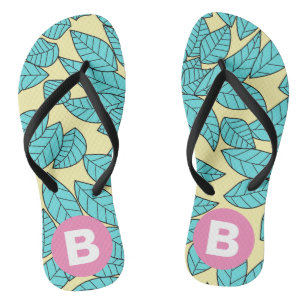 Blaugrüne Blätter Botanisches Muster Helles Rosa M Flip Flops