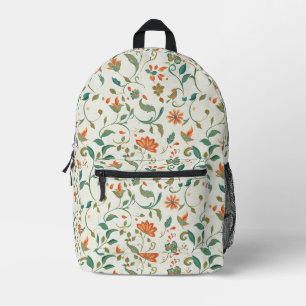 Blaugrüne Blätter und orangefarbenes Blumenmuster Bedruckter Rucksack