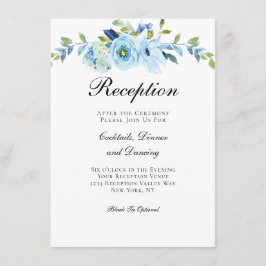 Blaugrüne Blumenflora Traditionelle Hochzeitsempfe Begleitkarte