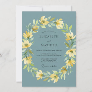 Blaugrüne Blüten Hochzeit Fantasie Einladung
