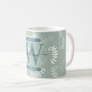 Blaugrüne botanische Blätter Monogramm Kaffeetasse
