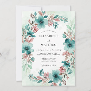 Blaugrüne Botanische Hochzeit Einladung