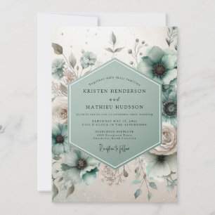 Blaugrüne Botanische Romanische Hochzeit Einladung