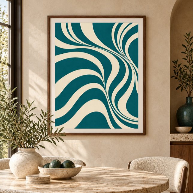 Blaugrüne Counterpoint-Kunstprint Poster (Styled display of Teal Counterpoint Art Print. Frame, mat and furnishings shown for illustration; select framing options separately.)