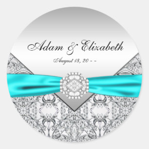 Blaugrüne Diamant Hochzeit Runder Aufkleber