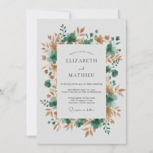Blaugrüne Erdig-Botanische Romantische Hochzeit Einladung