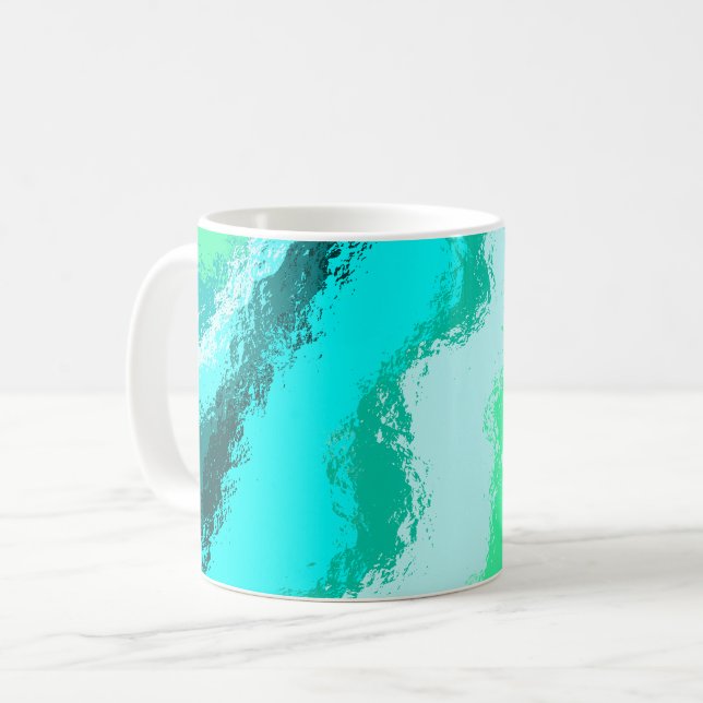 Blaugrüne Expressive Malerei Muster Kaffeetasse (Vorderseite Links)
