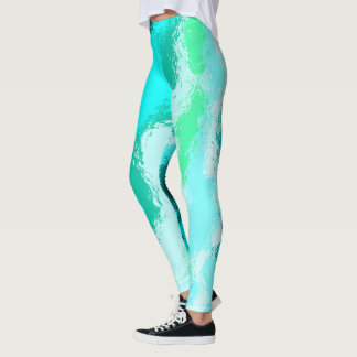 Blaugrüne Expressive Malerei Muster Leggings