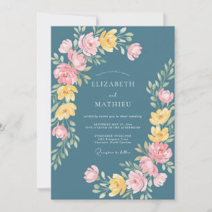 Blaugrüne Fantastische Florale Hochzeit Einladung