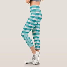 Blaugrüne Farbfelder mit Hellgrau Capri Leggings