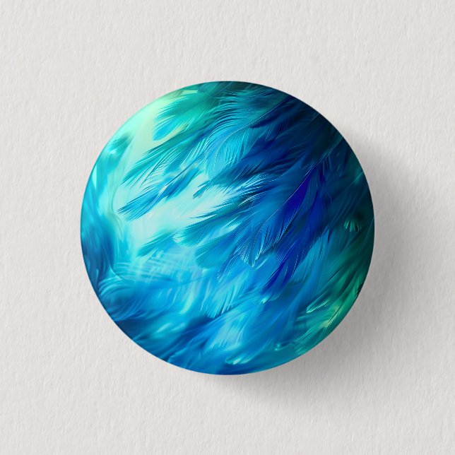 Blaugrüne Feder Abstrakt Button (Vorderseite)