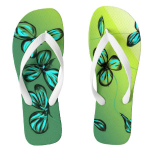 Blaugrüne Flora Retro Flip Flops