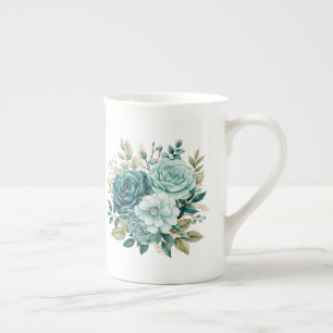 Blaugrüne Floral  Prozellantasse