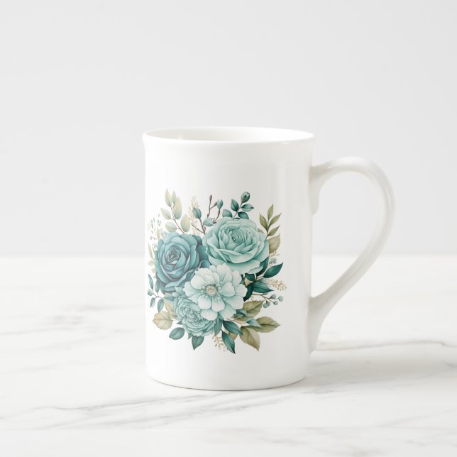 Blaugrüne Floral  Prozellantasse (Rechts)