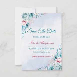 Blaugrüne Florale Elegante Save The Date Karte