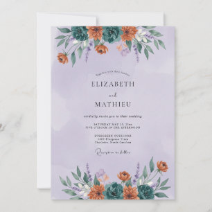 Blaugrüne florale künstlerische Hochzeit Einladung