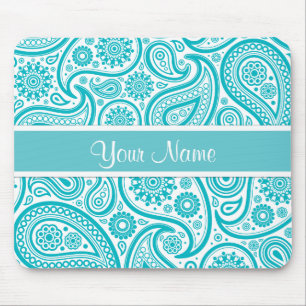 Blaugrüne Florale Paisley-Monogramm-Muster Mousepad