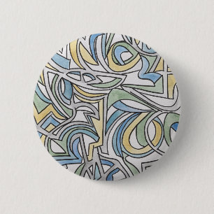 Blaugrüne Gelbe Gitter-Wasserfarben-Kunst Button