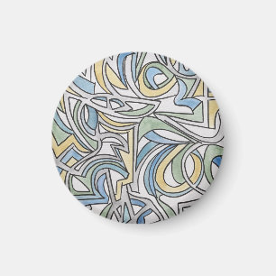 Blaugrüne Gelbe Gitter-Wasserfarben-Kunst Magnet