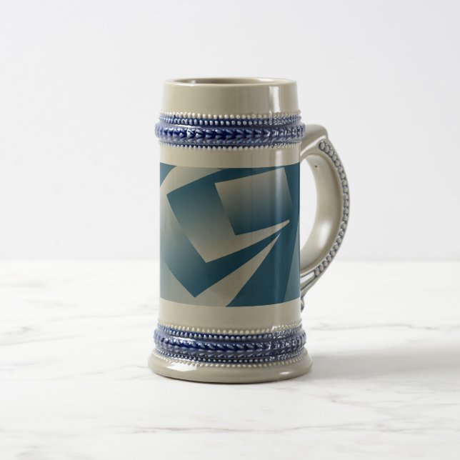 Blaugrüne Geometrie Bierglas (VorderseiteRechts)