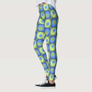 Blaugrüne geometrische Punkte Quadrate Leggings