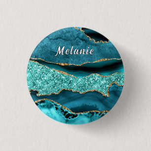 Blaugrüne Gold Glitter Marmor Namensbutton Button