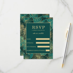 Blaugrüne goldene Blätter RSVP Karte