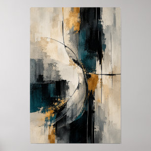 Blaugrüne Holzkohle Gold Kreis Abstrakte Wandkunst Poster