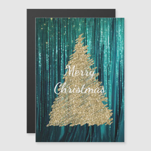 Blaugrüne Kiefern-Gold-Lametta-Weihnachtsbaum Magnetkarte