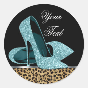 Blaugrüne Leopard-High-Heel-Schuh-Aufkleber Runder Aufkleber