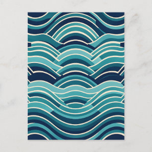 Blaugrüne marine geometrische Ozeanwellen-Wiederho Postkarte