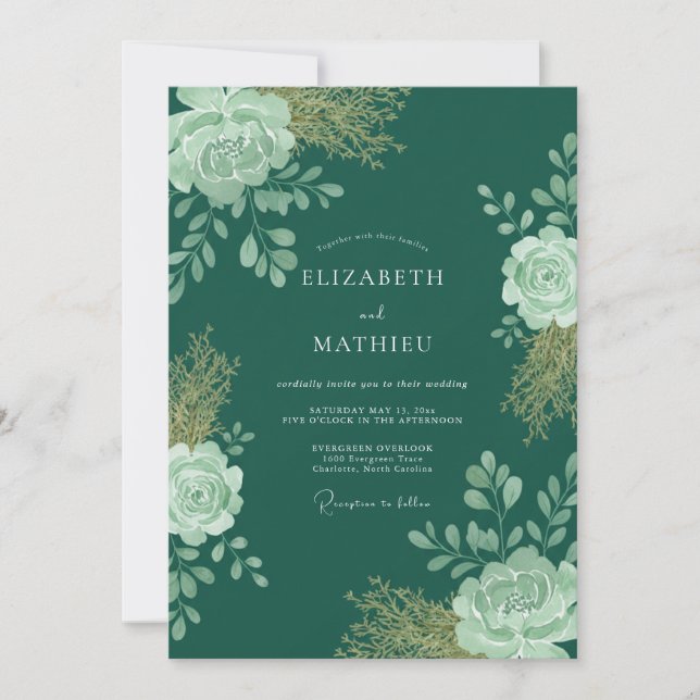 Blaugrüne Minzblatt-Hochzeit Einladung (Vorderseite)
