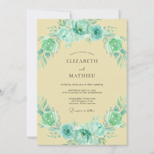 Blaugrüne Minze-Wasserfarben-Botanische Hochzeit Einladung