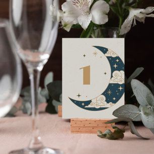 Blaugrüne Mond & Sterne Himmels Hochzeit Tisch Num RSVP Karte
