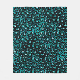 Blaugrüne Ombre- und schwarze Glamour-Glitter-Leop Fleecedecke