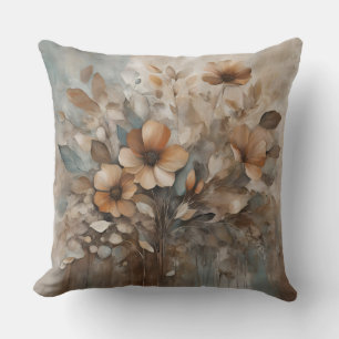 Blaugrüne Orange Beige Töne Wildblumen Floral Kissen