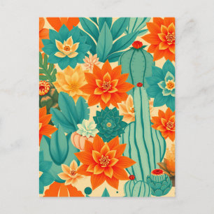 Blaugrüne Orangerote Wüstenkaktusblüte Postkarte