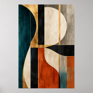 Blaugrüne Rost Goldene Geometrische Kurven Abstrak Poster